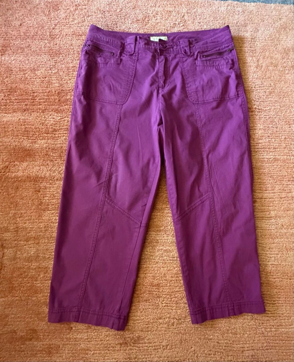 Caribbean Joe Size 12 Purple Cotton Stretch Cropped Utility Capri Pants